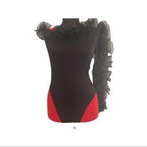 Zara Limited Edition Black BodySuit One Shoulder with Frills Size Medium New